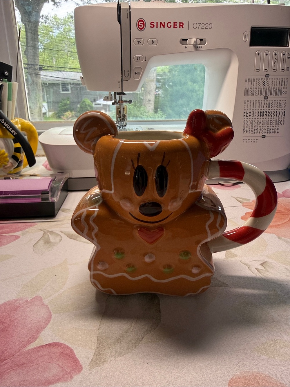 Disney Brown Gingerbread Minnie Mouse Mug with Red & White Candy-Stripe Handle